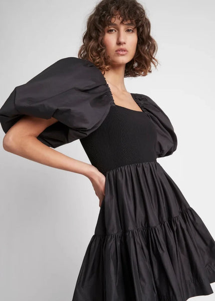 Casa Puff Sleeve Mini Knit Dress- Black