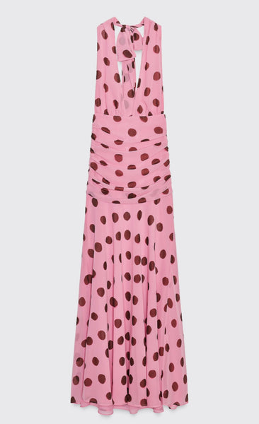 Polka Dot Ruched Halter Dress